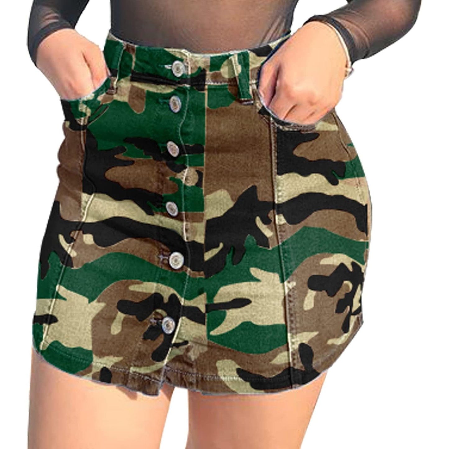 Women'S Button down Front Denim Short Skirt with Side Pocket