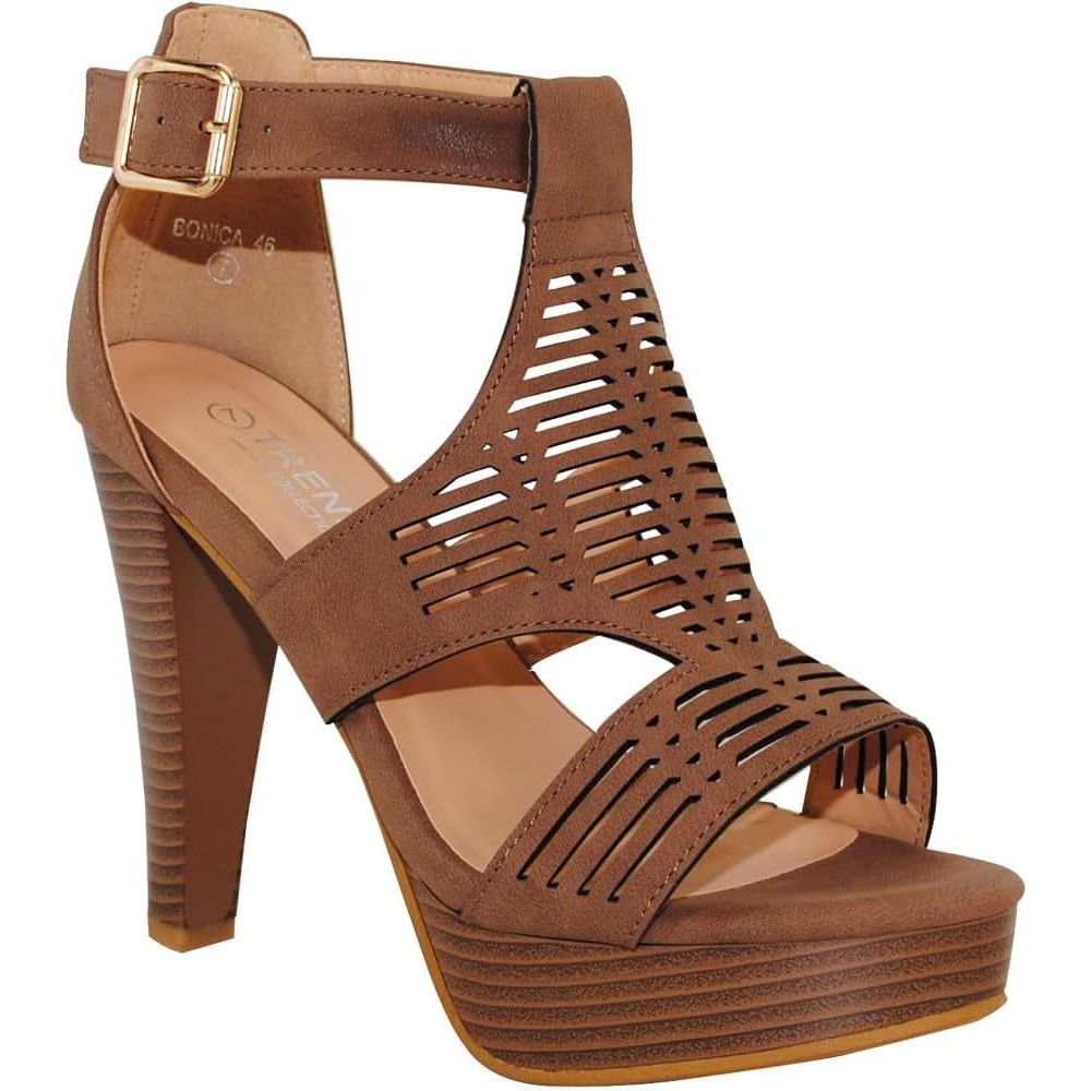 Open Toe Ankle Strap Sandal – Western Bootie Stacked Heel Open Toe Cutout Shoes
