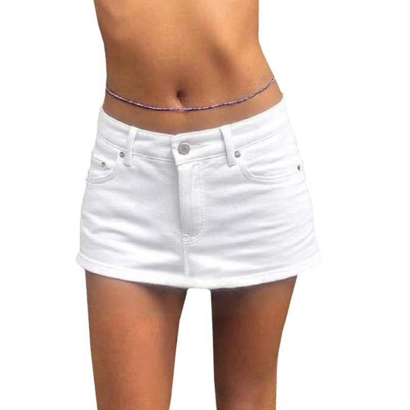 EMMIOL Vintage Blue Fit Denim Mini Jean Skirt for Women - Casual Style, Regular Fit, above Knee, Cotton Material, Multi Belt Loops, No Sheer Material Chic Womenswear