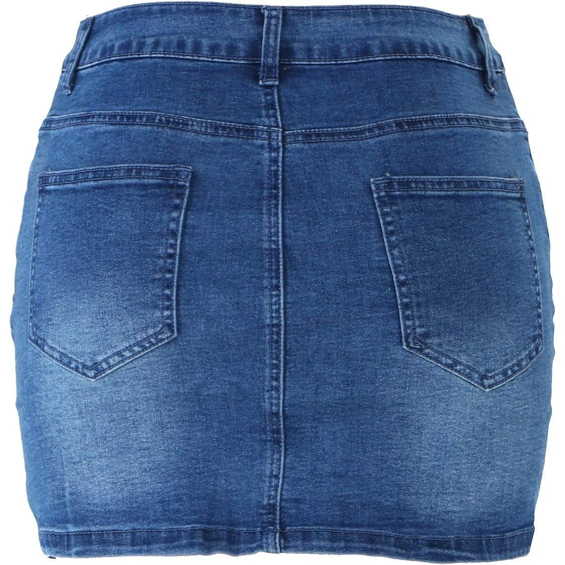 Women'S Button down Front Denim Short Skirt with Side Pocket