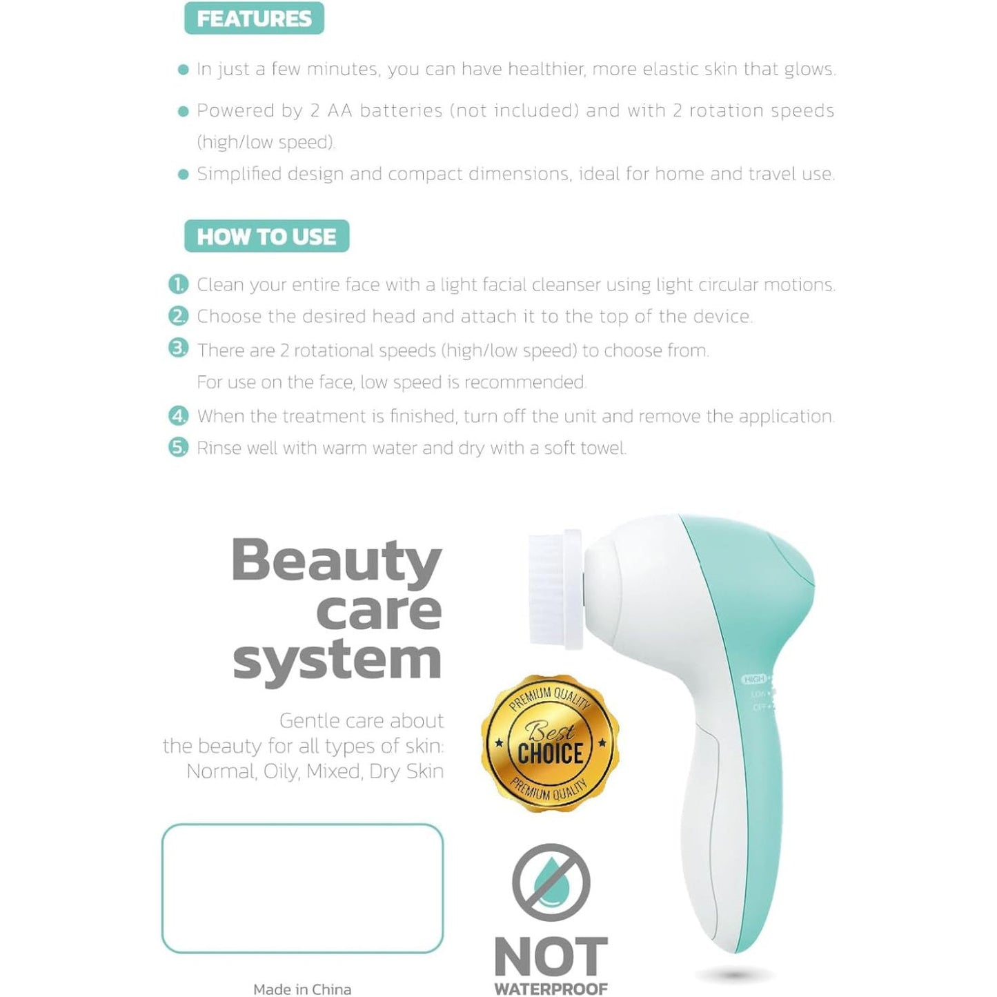 Face Scrubber | Facial Cleansing Brush Exfoliator Skin Care Products Beauty Products Powered Electric Wash Exfoliating Spin Cleanser Cleaning Scrub Including 7 Heads (Opal)