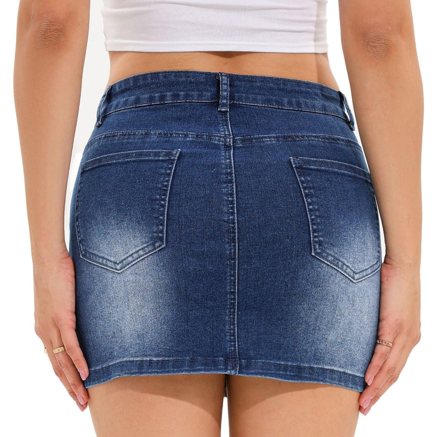Women'S Button down Front Denim Short Skirt with Side Pocket