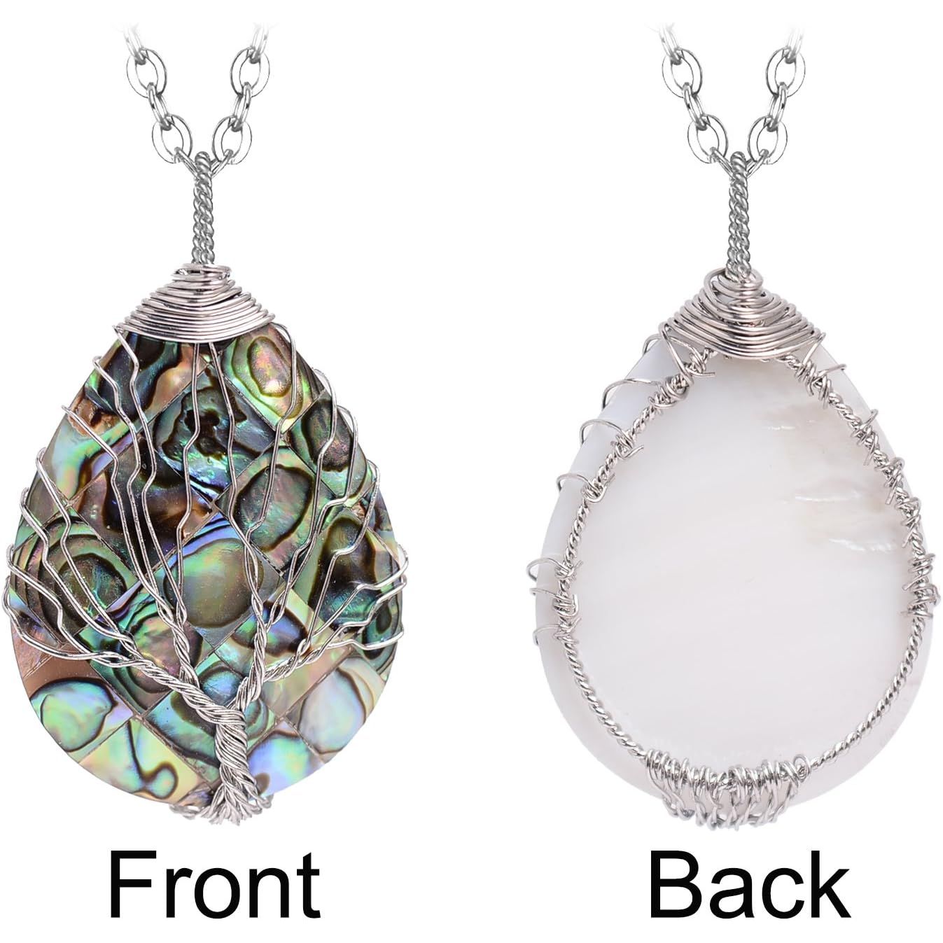 Tear Drop Abalone Shell Pendent Necklace Wire Wrap Abalone Shell Tree of Life Pendant Necklace Fashion Necklace Jewelry for Women Handmade Necklace Mothers Day Necklace for Mom Jewelry