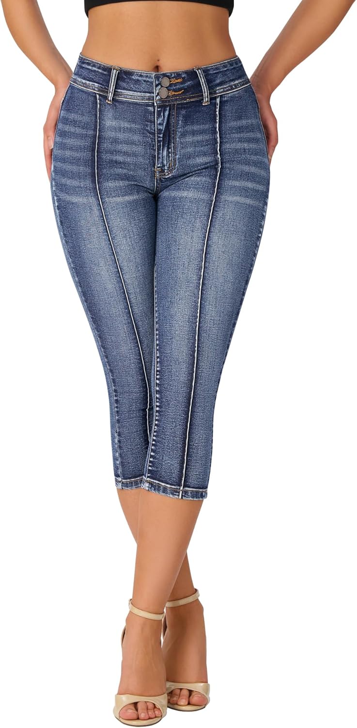 Women’S Capri Pants Trendy Mid Rise Skinny Stretchy Front Seam Denim Jeans