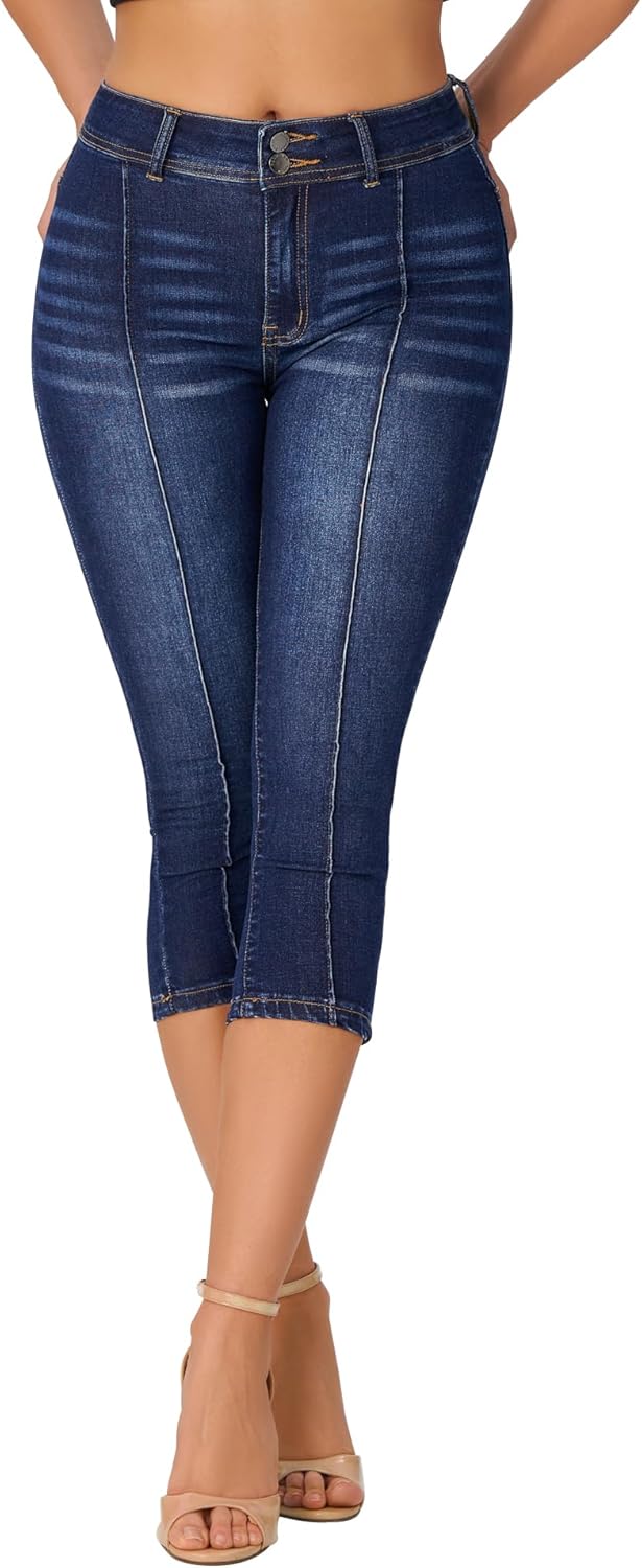 Women’S Capri Pants Trendy Mid Rise Skinny Stretchy Front Seam Denim Jeans