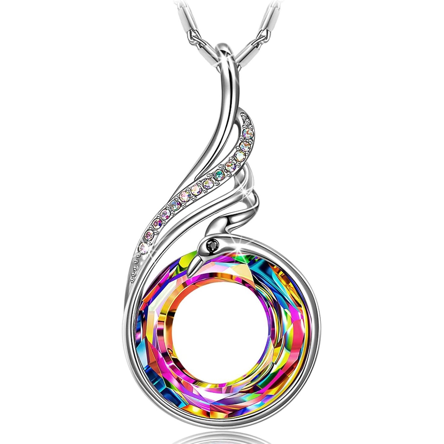 "Rise from the Ashes Phoenix Necklace Made with Crystals from Austria, 18"+2" Necklace, Packaged with Jewelry Box, Birthday Gift for Women, Symbol of Luck and Renewal