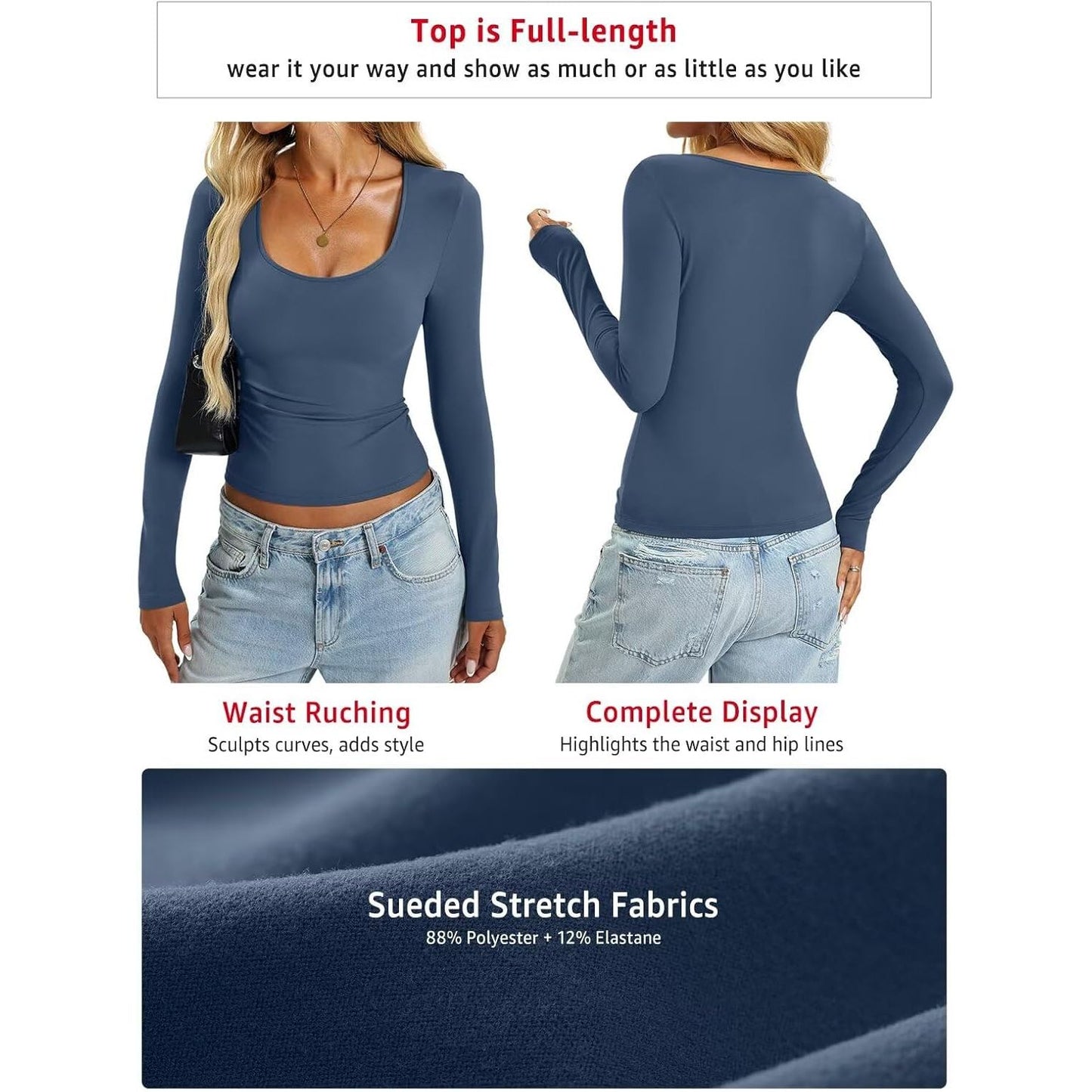 Womens Tight Long Sleeve Shirts Scoop Neck Crop Top Y2K Basic Slim Fit Going Out Fall Fashion Clothes 2025
