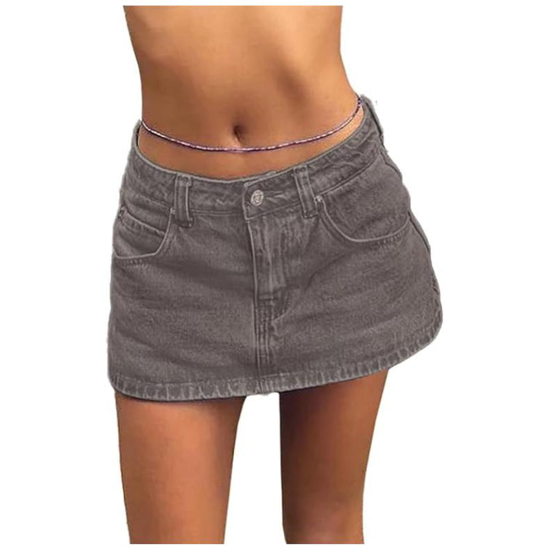 EMMIOL Vintage Blue Fit Denim Mini Jean Skirt for Women - Casual Style, Regular Fit, above Knee, Cotton Material, Multi Belt Loops, No Sheer Material Chic Womenswear