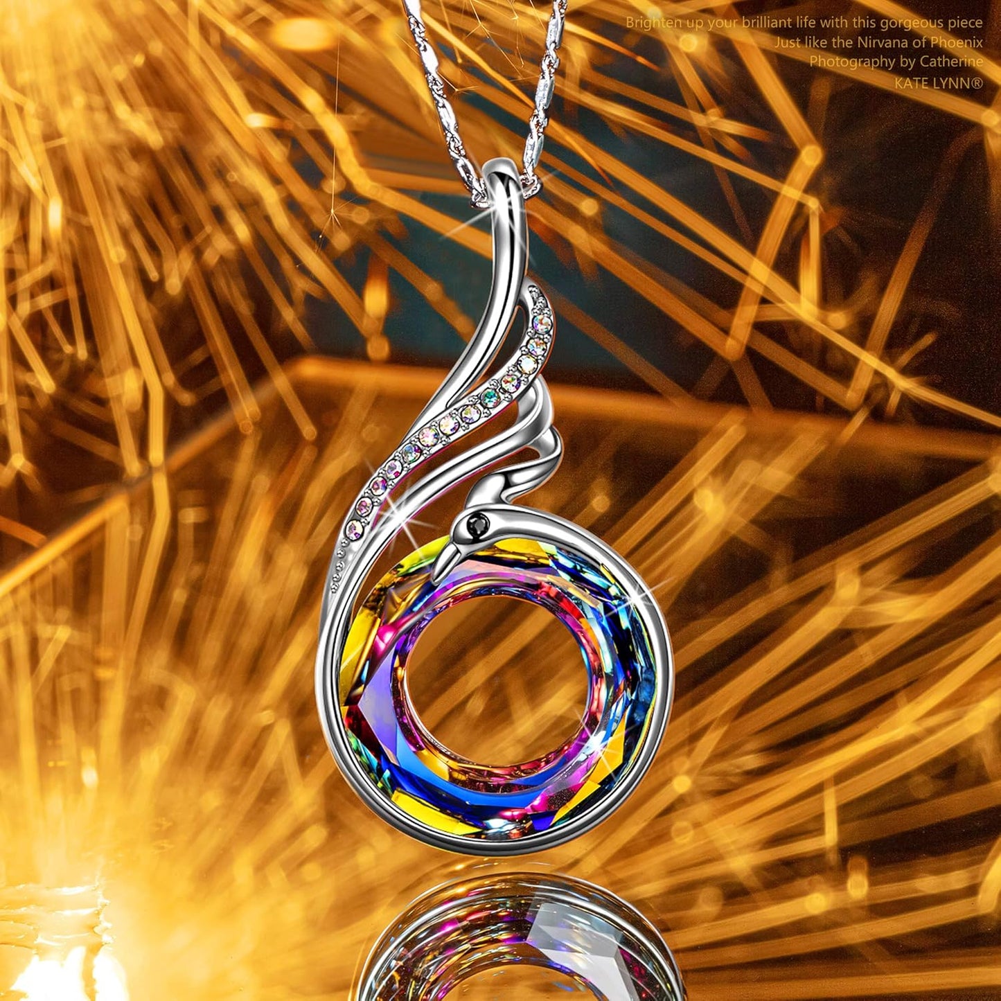 "Rise from the Ashes Phoenix Necklace Made with Crystals from Austria, 18"+2" Necklace, Packaged with Jewelry Box, Birthday Gift for Women, Symbol of Luck and Renewal