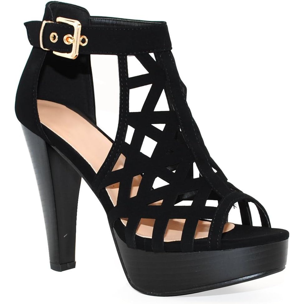 Open Toe Ankle Strap Sandal – Western Bootie Stacked Heel Open Toe Cutout Shoes