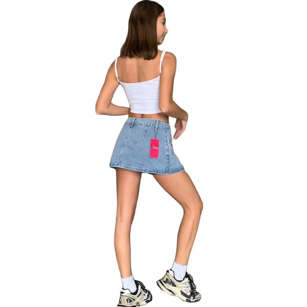 EMMIOL Vintage Blue Fit Denim Mini Jean Skirt for Women - Casual Style, Regular Fit, above Knee, Cotton Material, Multi Belt Loops, No Sheer Material Chic Womenswear