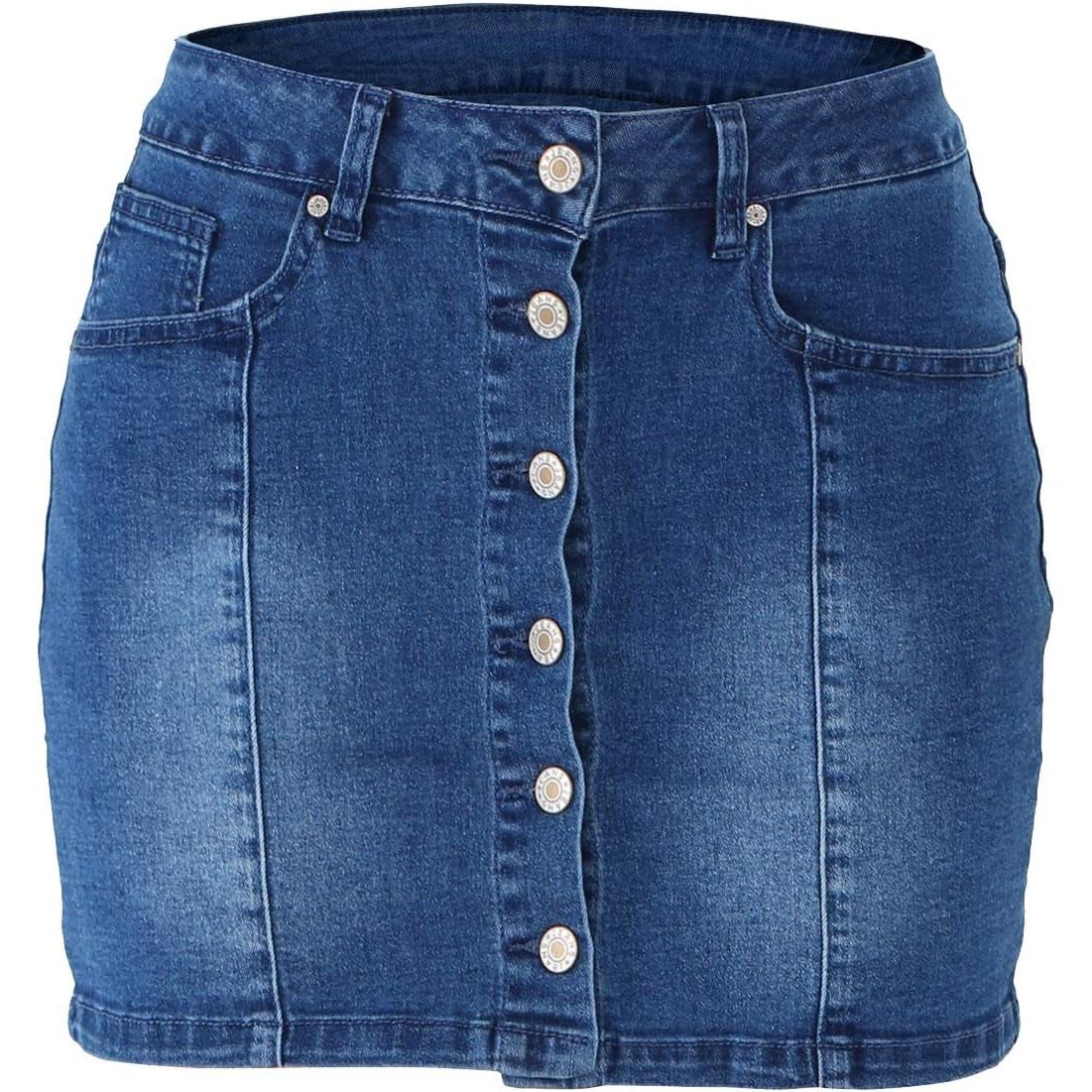 Women'S Button down Front Denim Short Skirt with Side Pocket