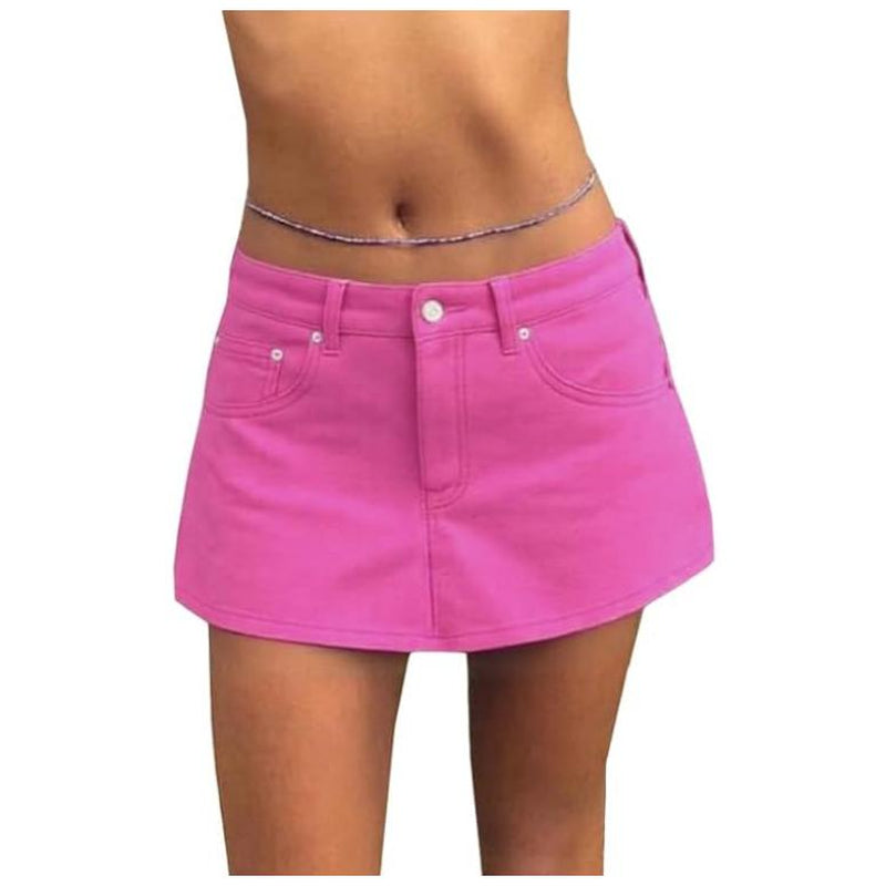 EMMIOL Vintage Blue Fit Denim Mini Jean Skirt for Women - Casual Style, Regular Fit, above Knee, Cotton Material, Multi Belt Loops, No Sheer Material Chic Womenswear