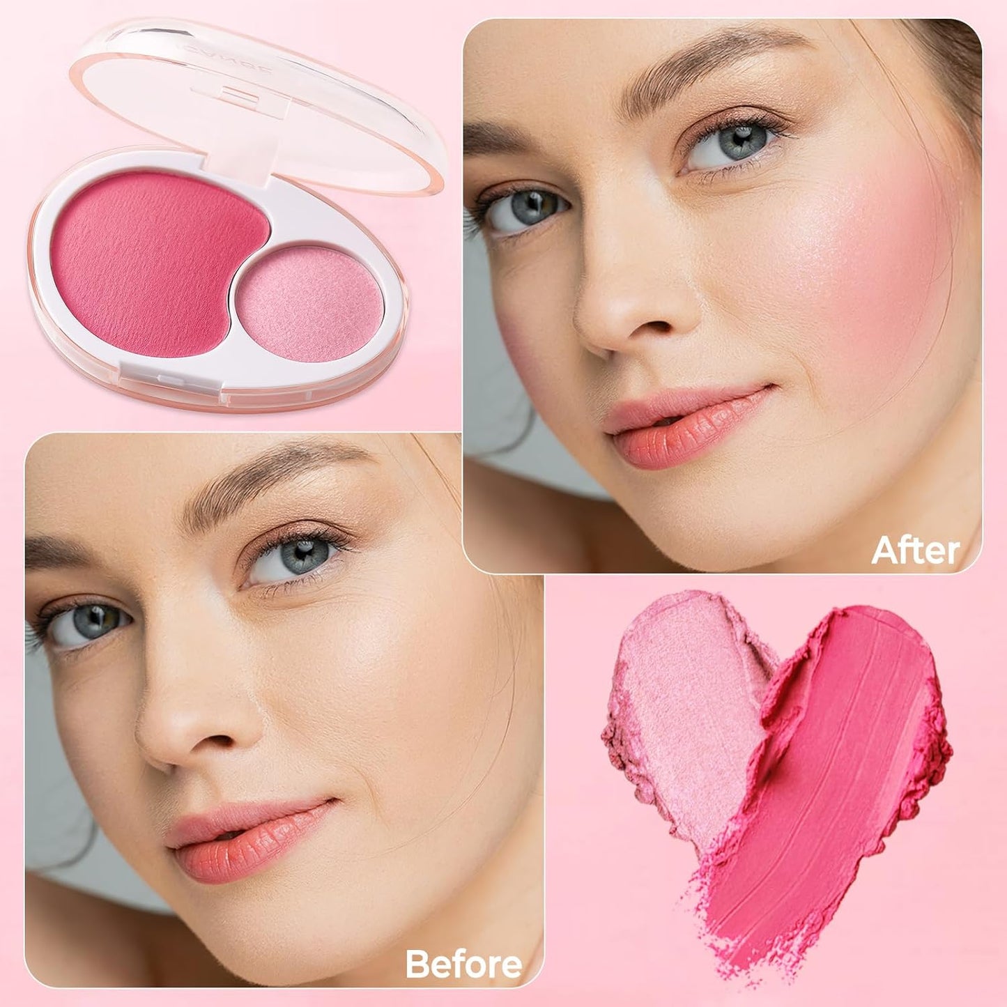 Cream Dual Blush for Cheeks: Lightweight Buildable Highlighter and Blush Palette - Smooth Natural Makeup Blush - Long-Lasting All-Day Face Contour Blush(01#Lemonade)