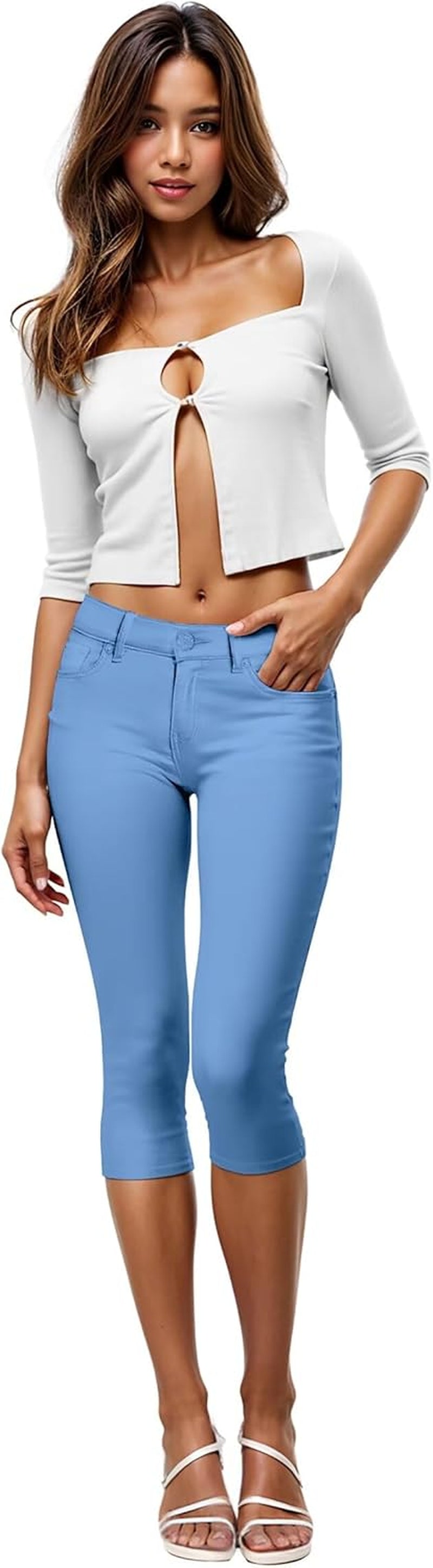 Women'S Ultra Stretch Mid Rise Skinny Capri Pants with Pockets