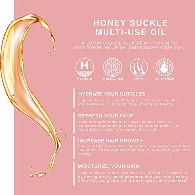Revitalize Your Beauty Routine with Honey Suckle Multi-Use Face, Body & Hair Oil - Hydrates, Restores Shine & Nourishes with Apricot, Coconut Oil & Vitamin E - 4 Fl Oz