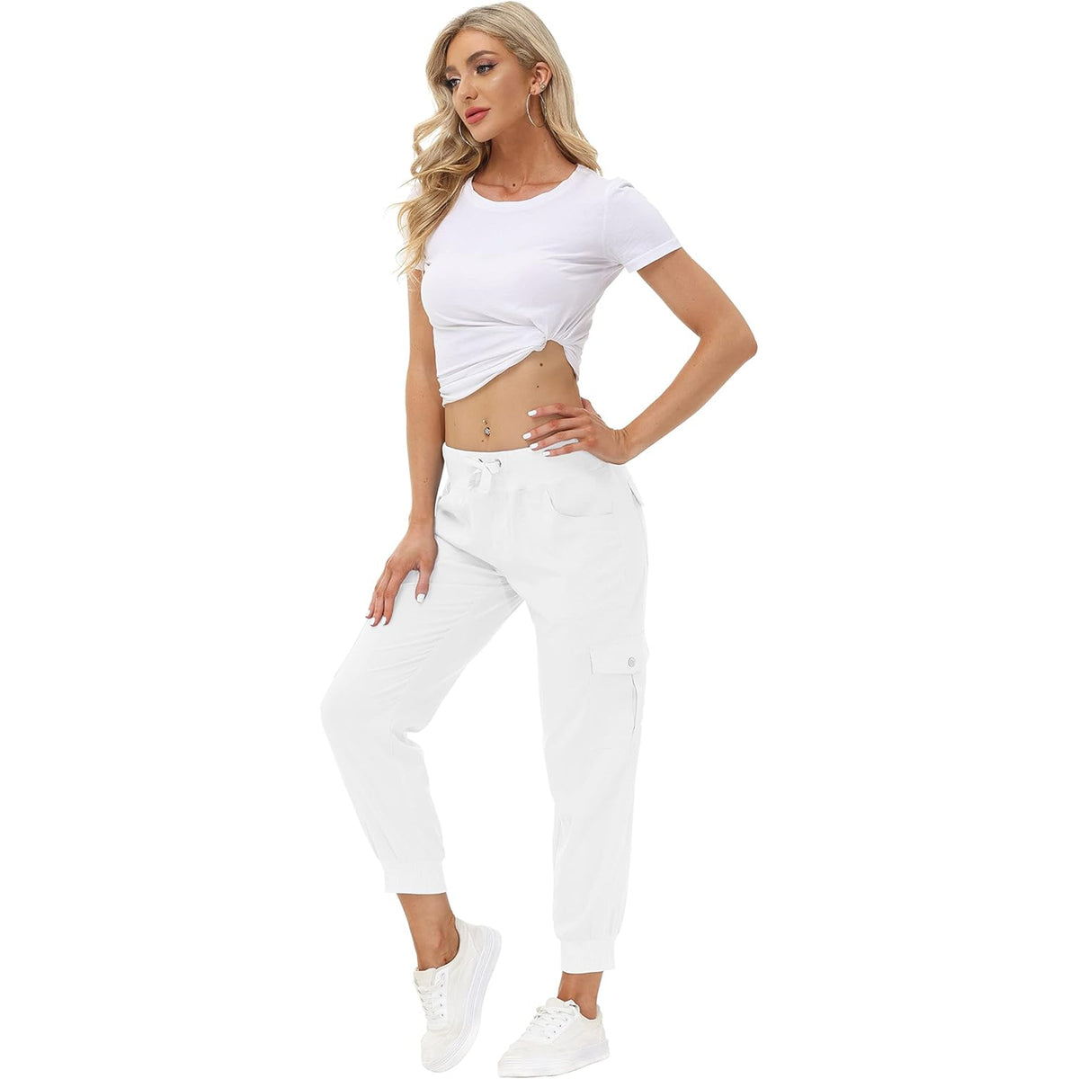 Women'S Lightweight Hiking Cargo Pants Outdoor Quick Dry Casual Travel Sweatpants Joggers Elastic Waist Button Pockets