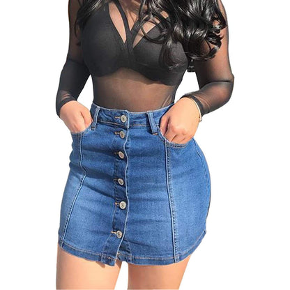 Women'S Button down Front Denim Short Skirt with Side Pocket