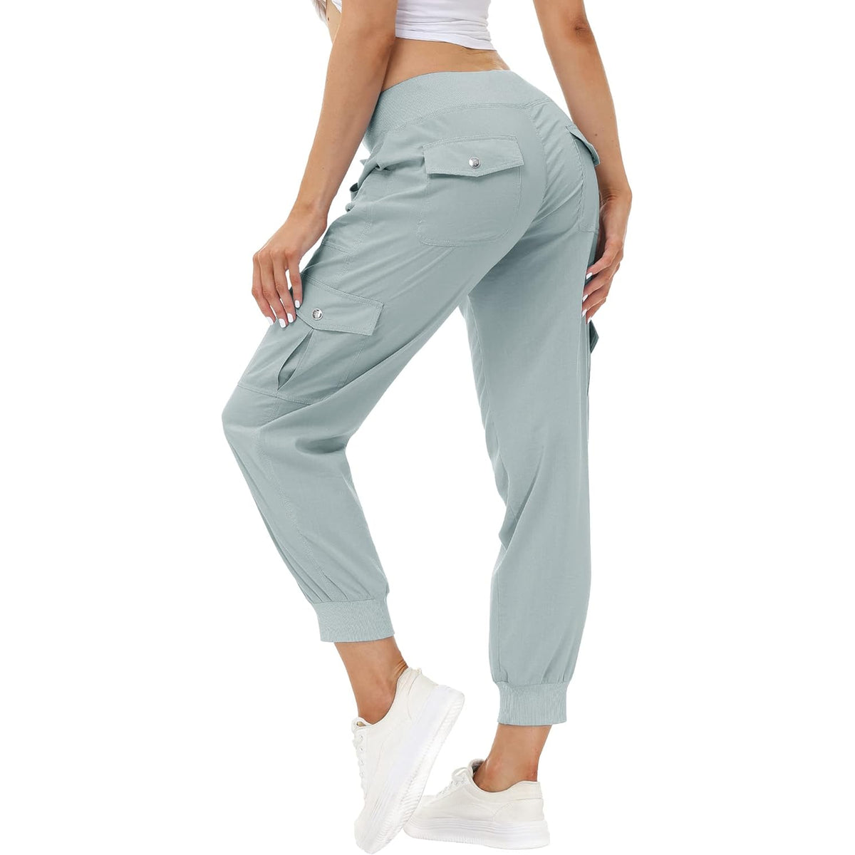 Women'S Lightweight Hiking Cargo Pants Outdoor Quick Dry Casual Travel Sweatpants Joggers Elastic Waist Button Pockets