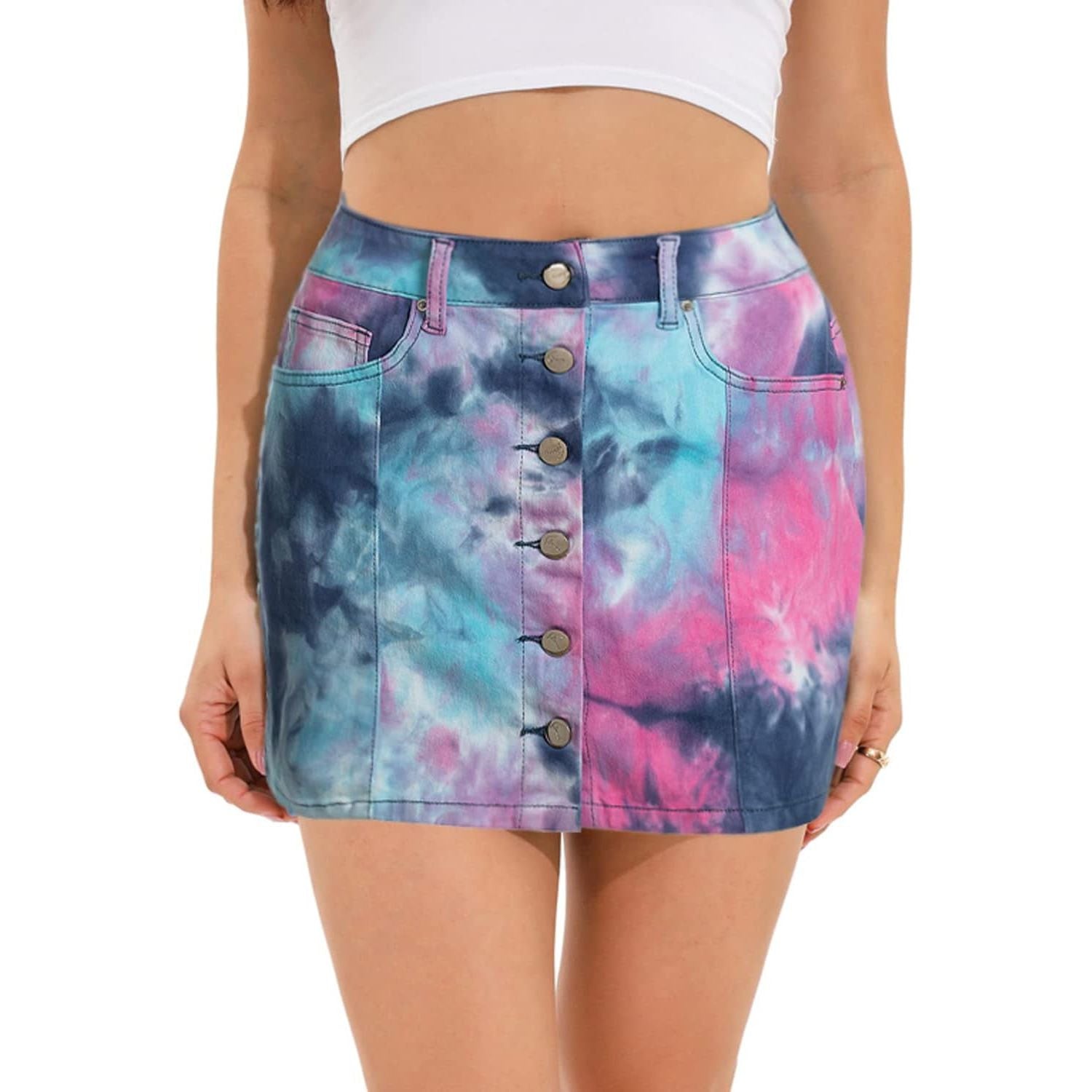 Women'S Button down Front Denim Short Skirt with Side Pocket