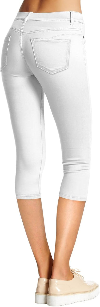Women'S Ultra Stretch Mid Rise Skinny Capri Pants with Pockets