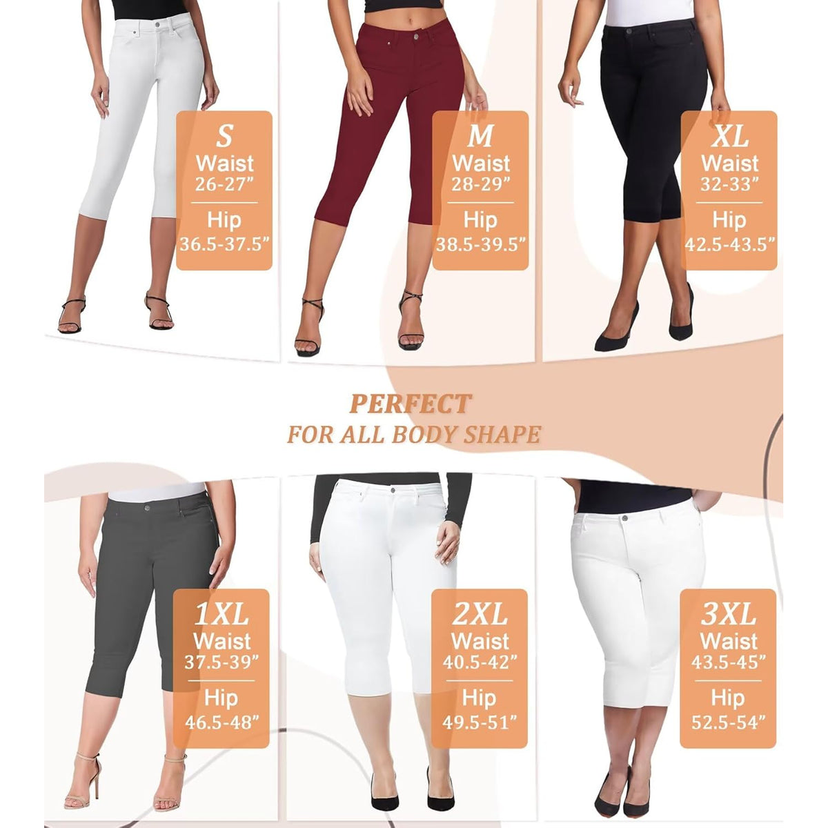 Women'S Ultra Stretch Mid Rise Skinny Capri Pants with Pockets