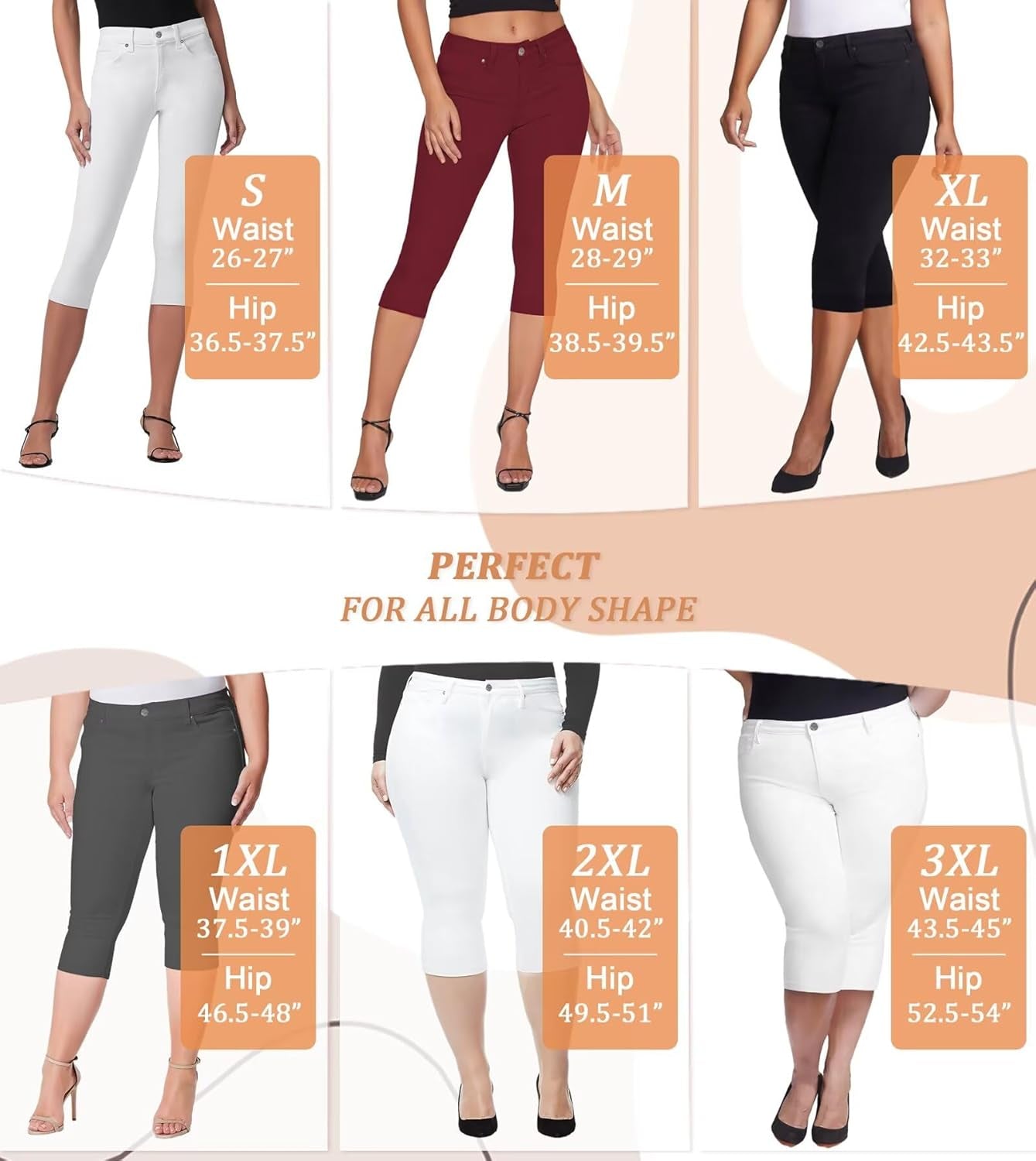 Women'S Ultra Stretch Mid Rise Skinny Capri Pants with Pockets