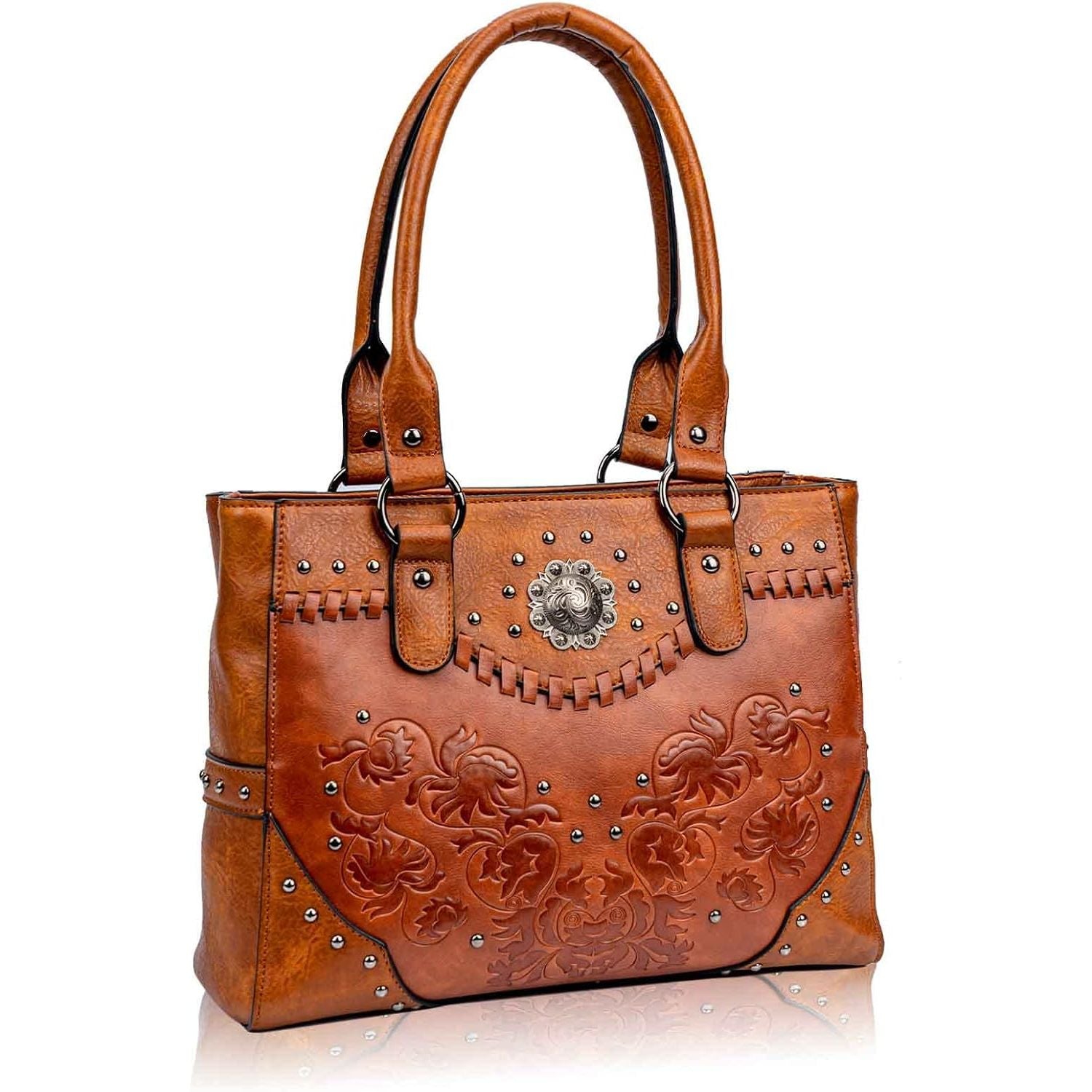 Tote Bag for Women Large Western Purse Ladies Top Handle Shoulder Handbags Vintage Embossed Concho Studs