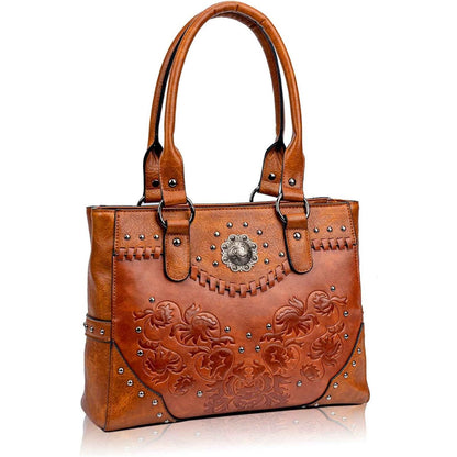 Tote Bag for Women Large Western Purse Ladies Top Handle Shoulder Handbags Vintage Embossed Concho Studs