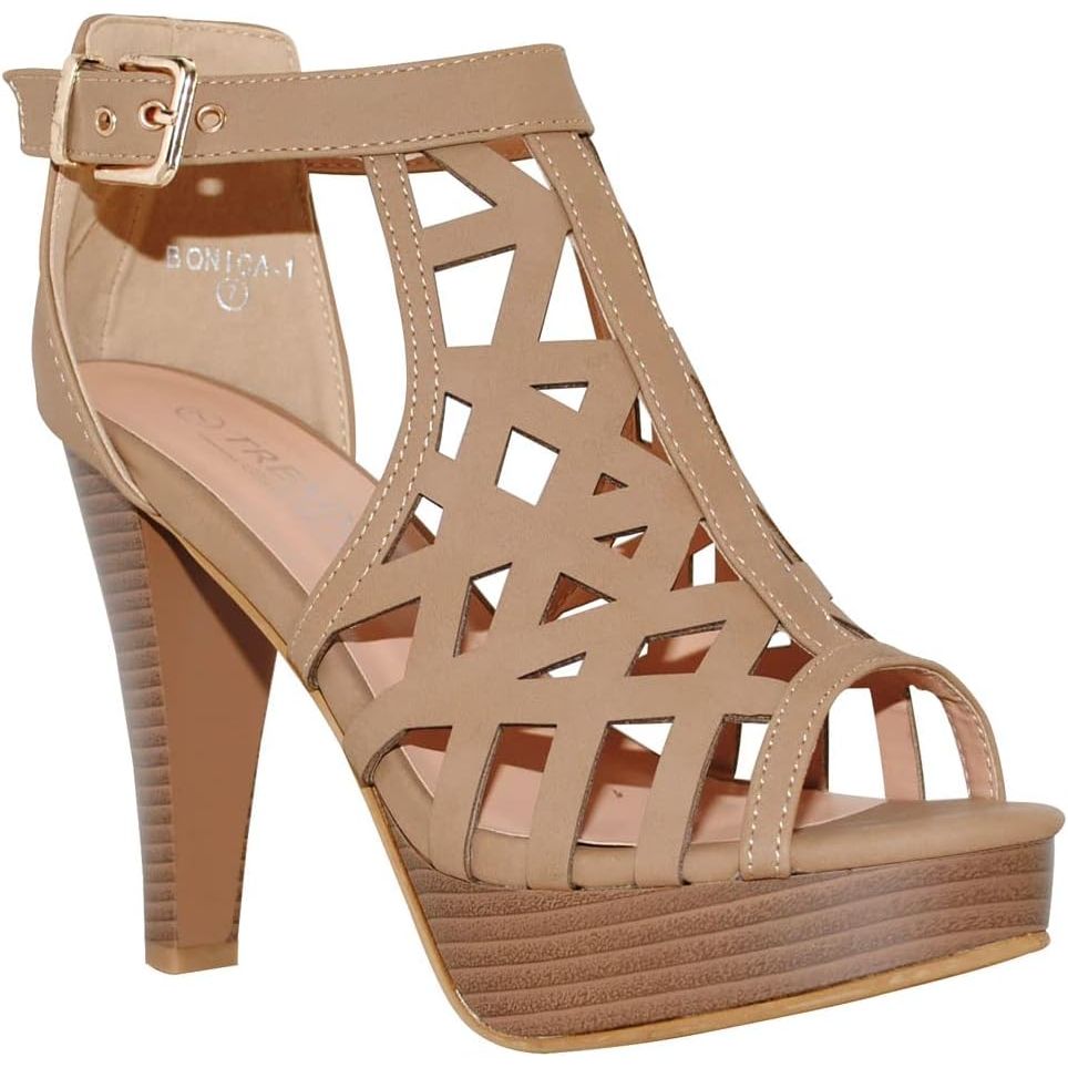 Open Toe Ankle Strap Sandal – Western Bootie Stacked Heel Open Toe Cutout Shoes
