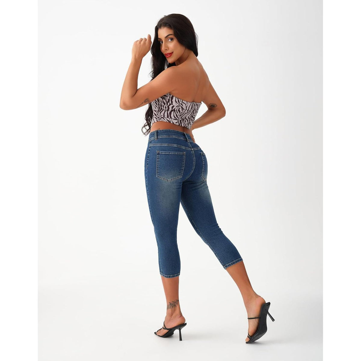 Women’S Capri Pants Trendy Mid Rise Skinny Stretchy Front Seam Denim Jeans