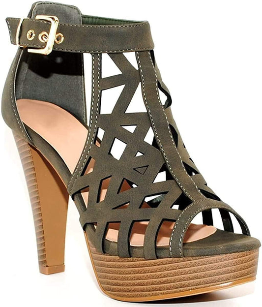 Open Toe Ankle Strap Sandal – Western Bootie Stacked Heel Open Toe Cutout Shoes