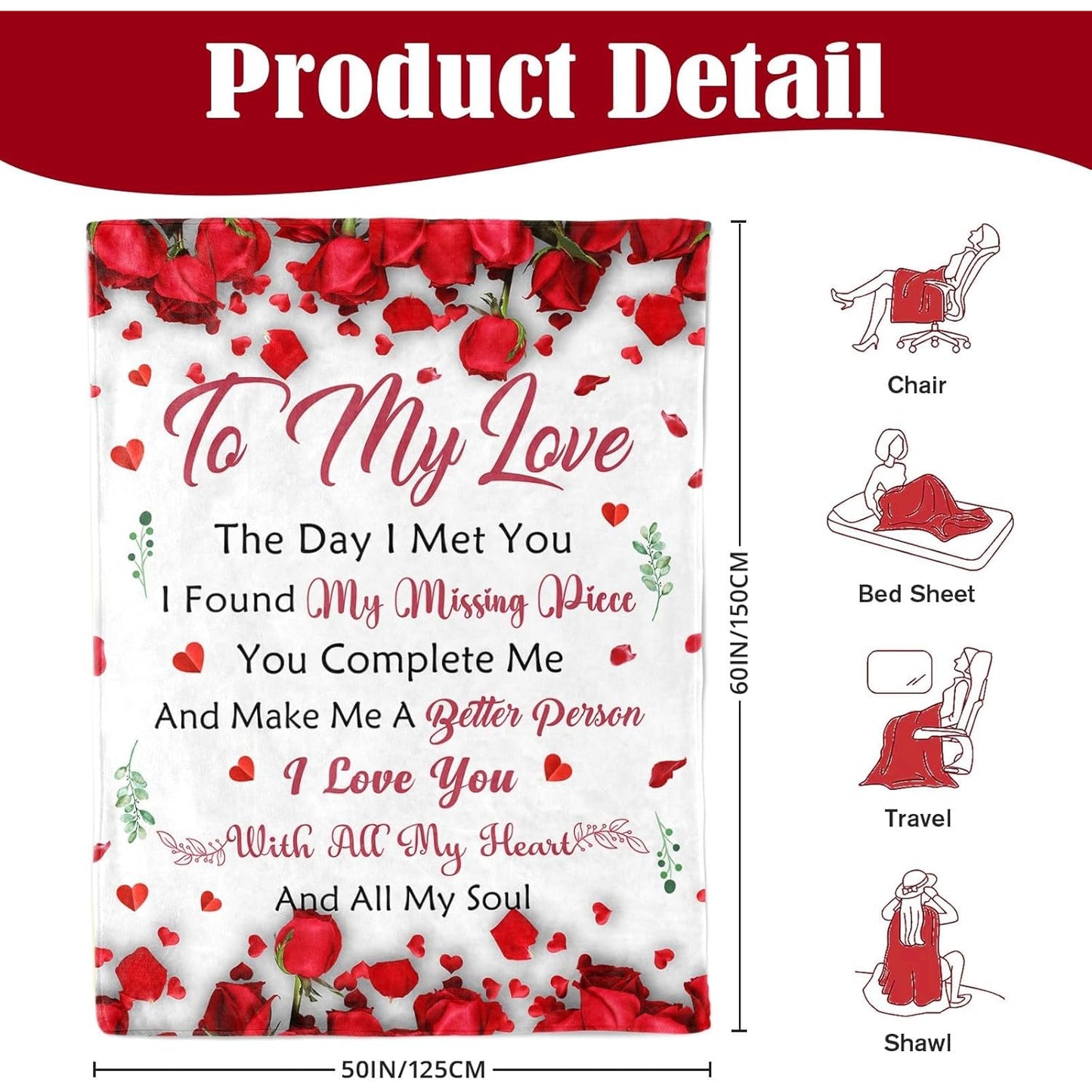 Valentines Day Gifts for Her - Gifts for Her Wife Girlfriend - to My Love Blanket - Anniversary Romantic Gift for Women - I Love You Gift for Her - Wife Girlfriend Birthday Present Ideas - 50"X60"