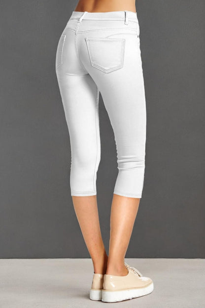 Women'S Ultra Stretch Mid Rise Skinny Capri Pants with Pockets