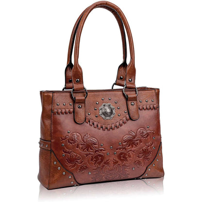 Tote Bag for Women Large Western Purse Ladies Top Handle Shoulder Handbags Vintage Embossed Concho Studs