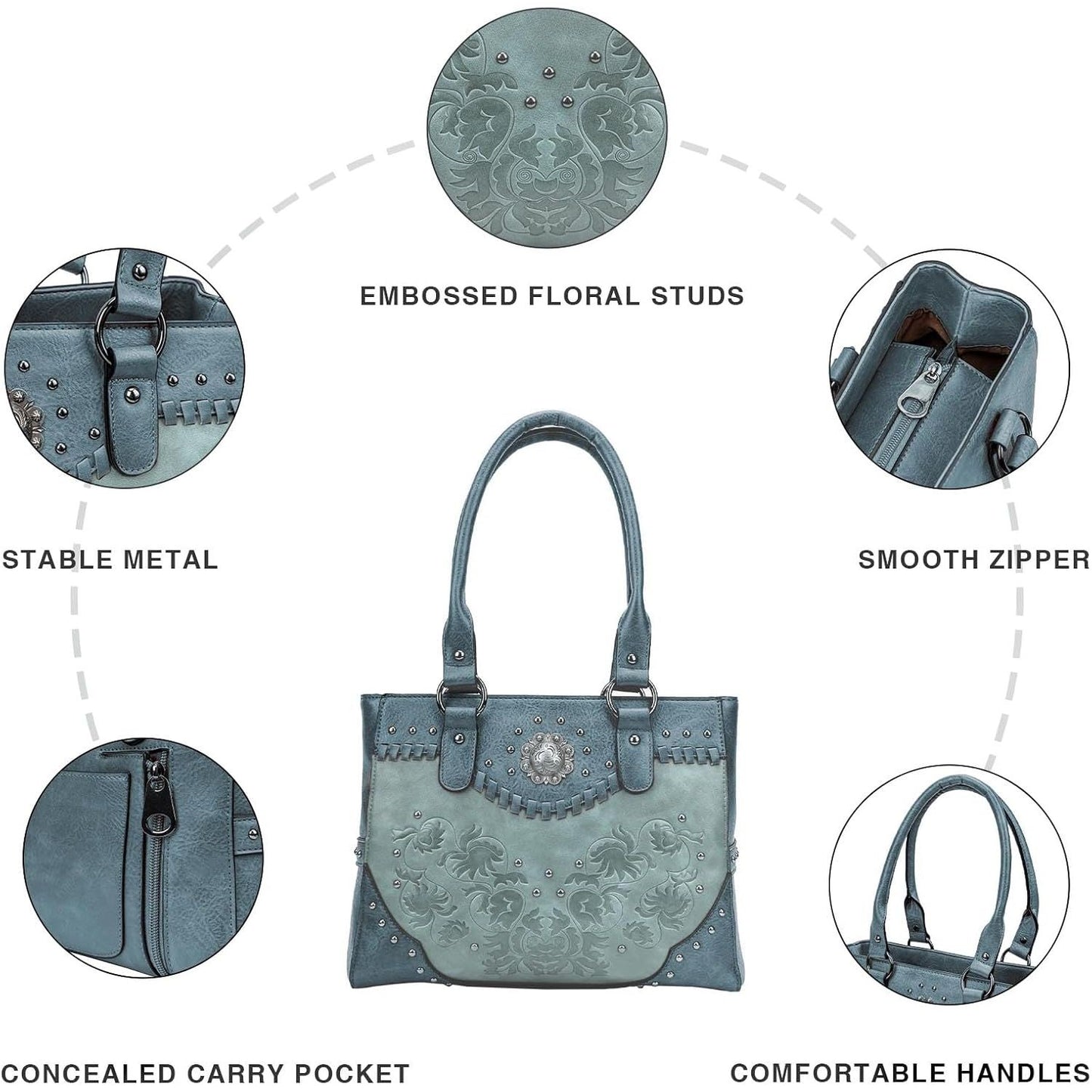 Tote Bag for Women Large Western Purse Ladies Top Handle Shoulder Handbags Vintage Embossed Concho Studs