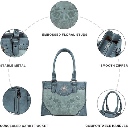 Tote Bag for Women Large Western Purse Ladies Top Handle Shoulder Handbags Vintage Embossed Concho Studs
