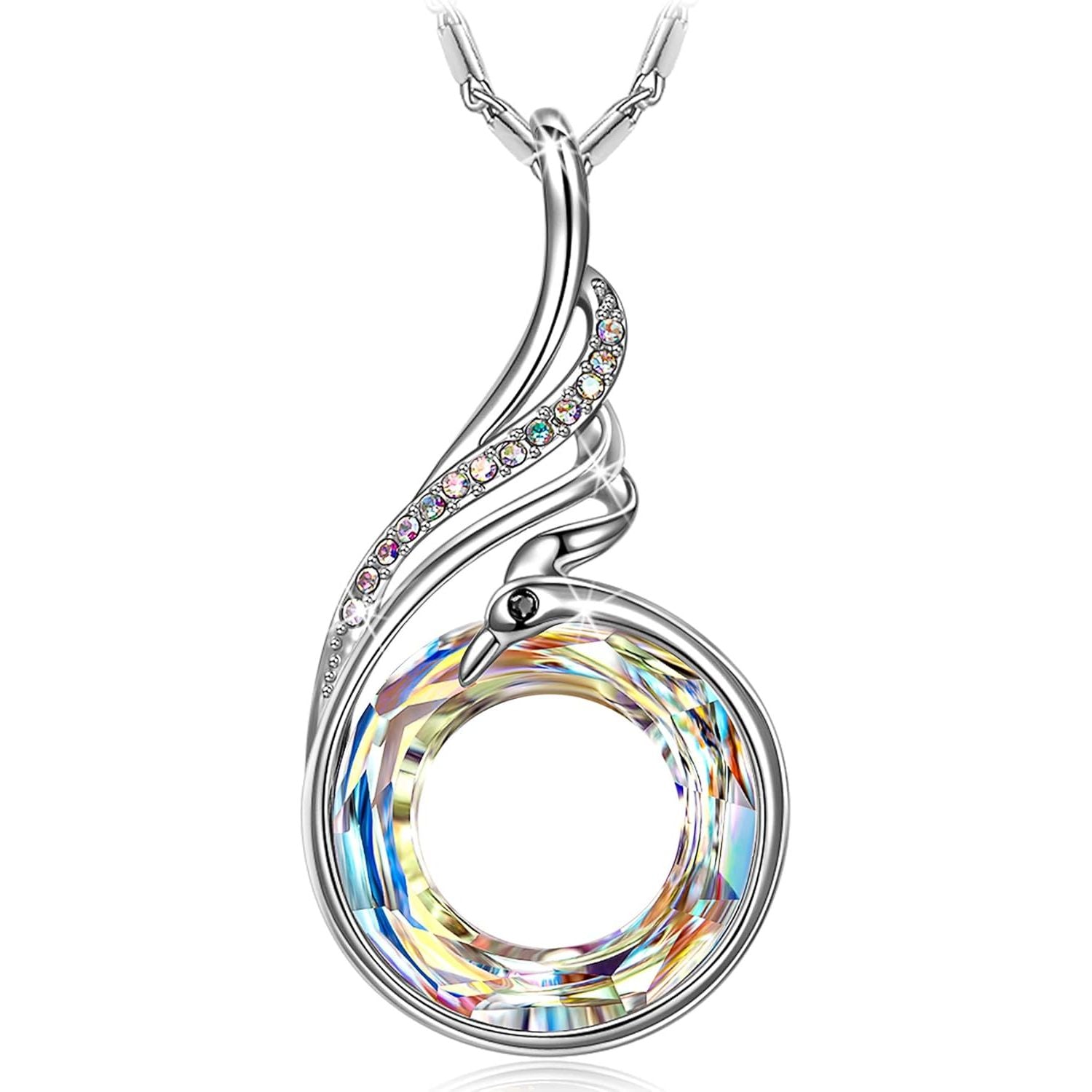 "Rise from the Ashes Phoenix Necklace Made with Crystals from Austria, 18"+2" Necklace, Packaged with Jewelry Box, Birthday Gift for Women, Symbol of Luck and Renewal