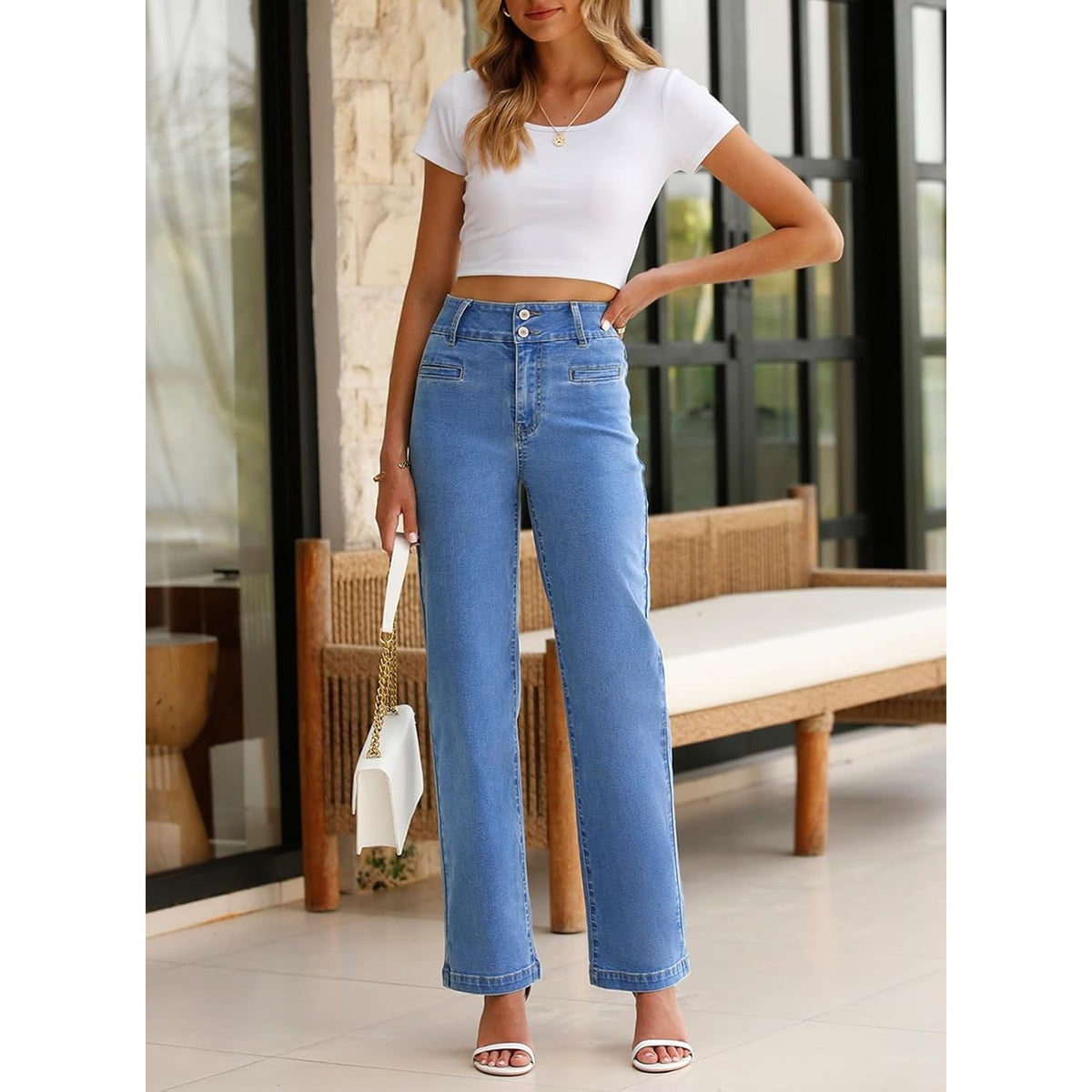 Women’s High-Waisted Straight-Leg Stretch Jeans