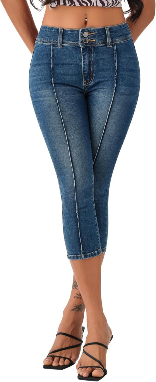 Women’S Capri Pants Trendy Mid Rise Skinny Stretchy Front Seam Denim Jeans