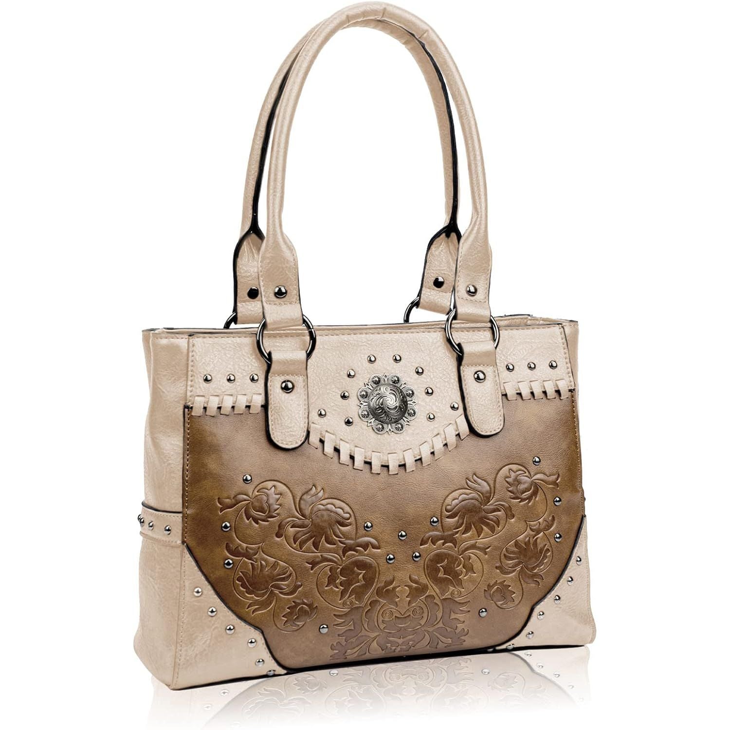 Tote Bag for Women Large Western Purse Ladies Top Handle Shoulder Handbags Vintage Embossed Concho Studs