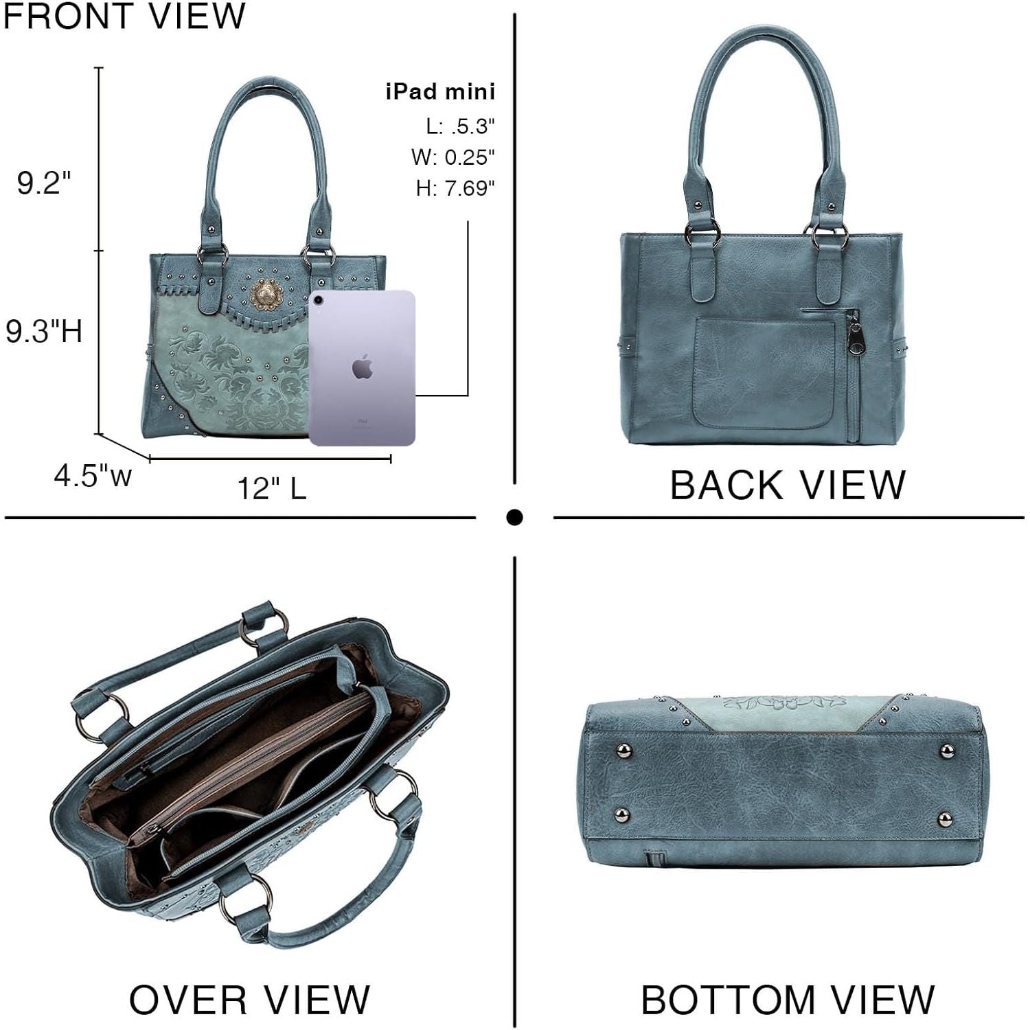 Tote Bag for Women Large Western Purse Ladies Top Handle Shoulder Handbags Vintage Embossed Concho Studs
