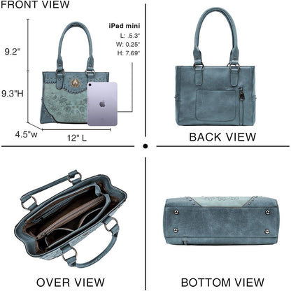 Tote Bag for Women Large Western Purse Ladies Top Handle Shoulder Handbags Vintage Embossed Concho Studs