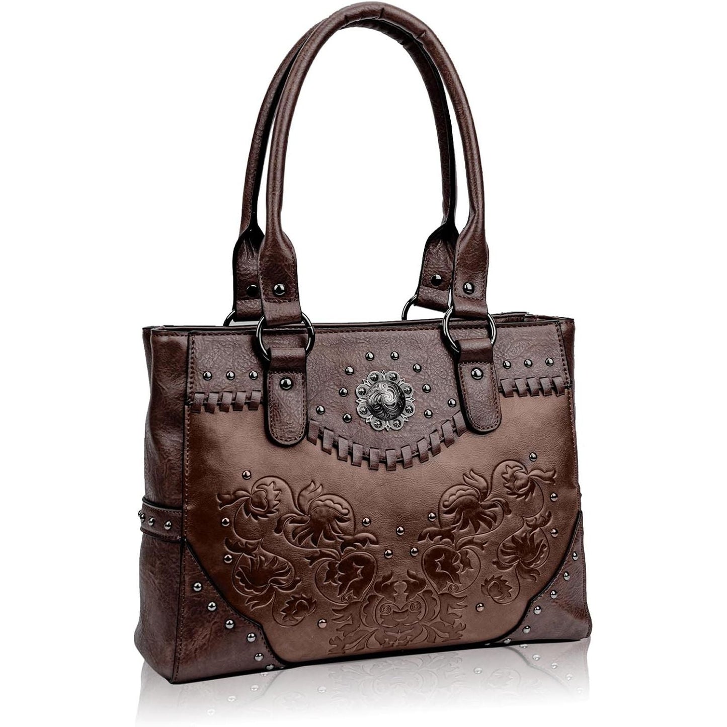 Tote Bag for Women Large Western Purse Ladies Top Handle Shoulder Handbags Vintage Embossed Concho Studs