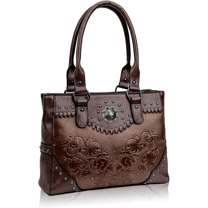 Tote Bag for Women Large Western Purse Ladies Top Handle Shoulder Handbags Vintage Embossed Concho Studs