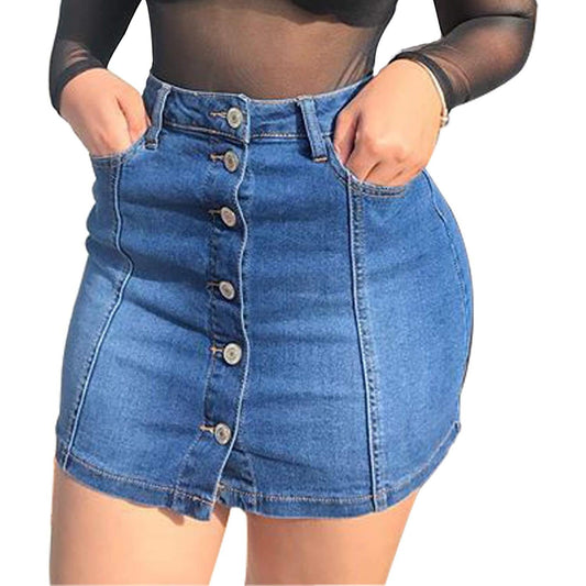 Women'S Button down Front Denim Short Skirt with Side Pocket