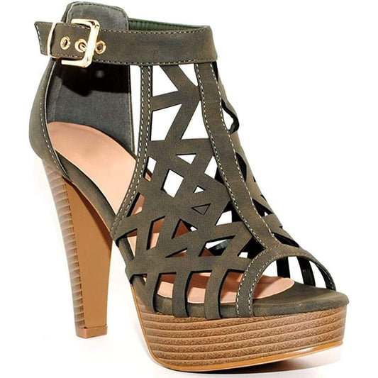 Open Toe Ankle Strap Sandal – Western Bootie Stacked Heel Open Toe Cutout Shoes