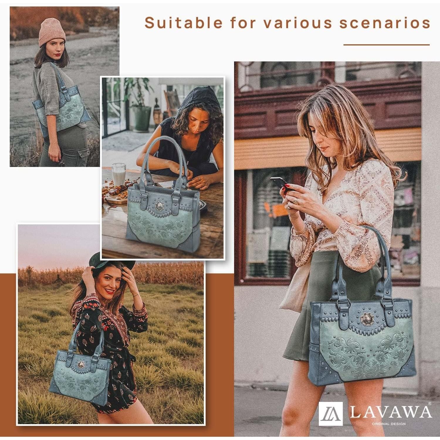 Tote Bag for Women Large Western Purse Ladies Top Handle Shoulder Handbags Vintage Embossed Concho Studs