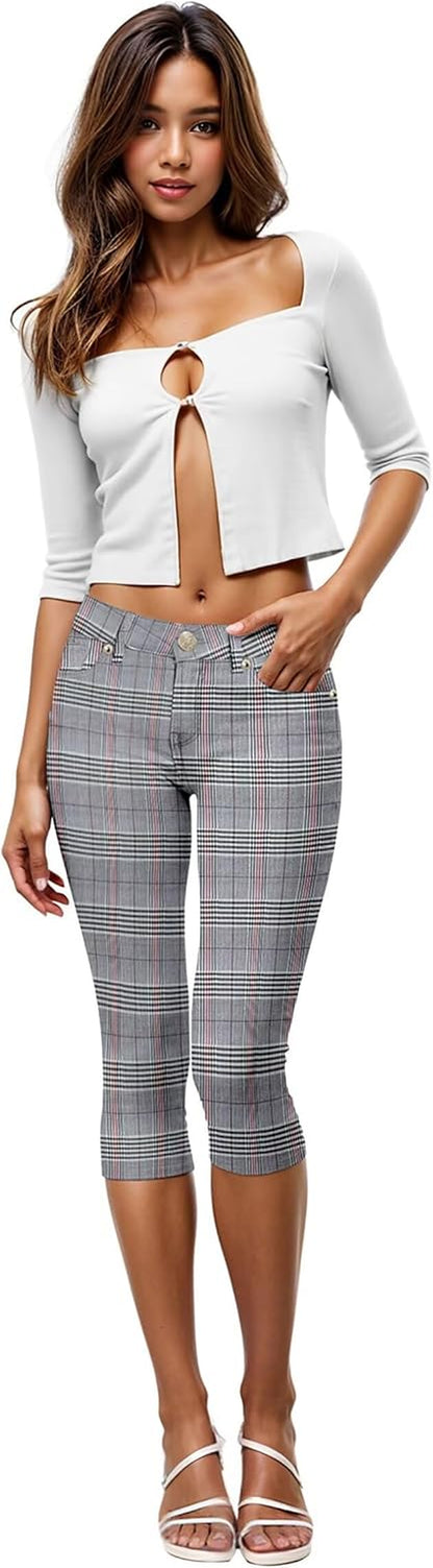 Women'S Ultra Stretch Mid Rise Skinny Capri Pants with Pockets