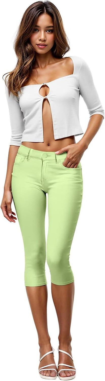 Women'S Ultra Stretch Mid Rise Skinny Capri Pants with Pockets